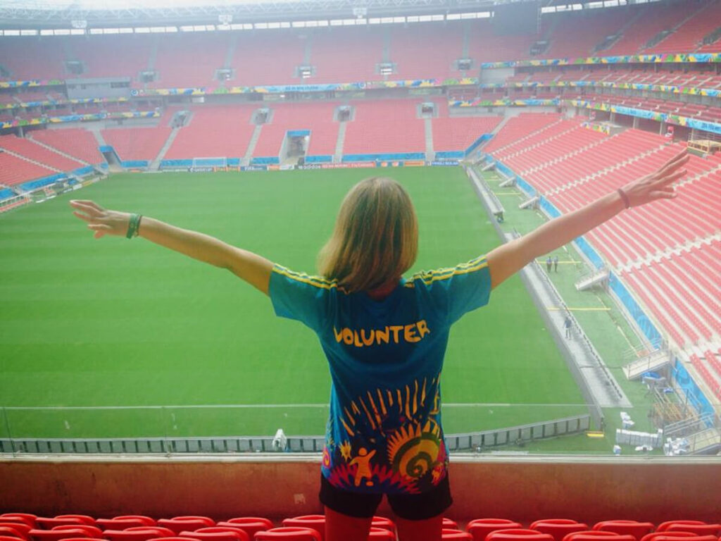 woman volunteer FIFA football stadium world brazil