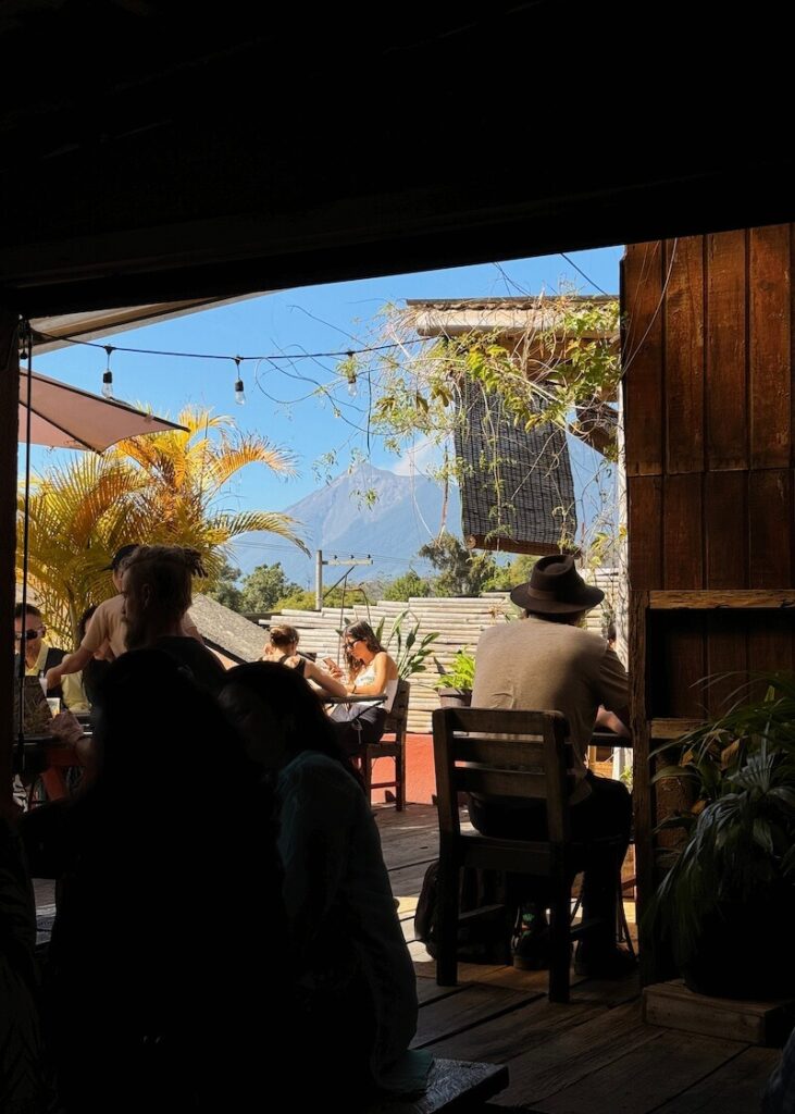 Cafe in Antigua Guatemala volcano views rooftop