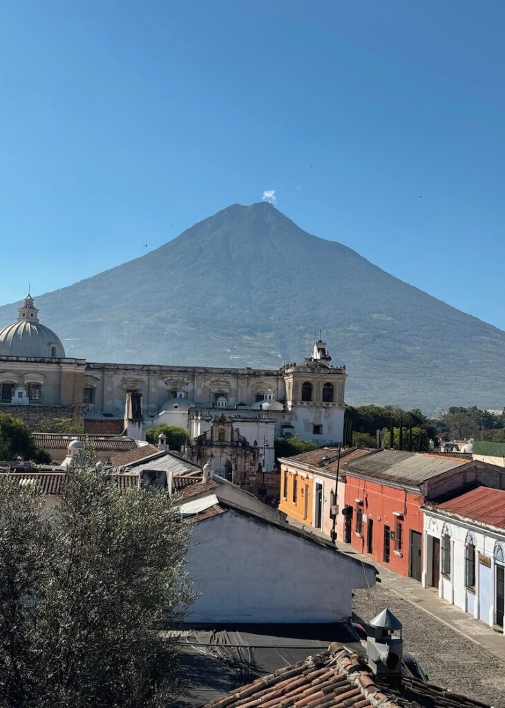 Cafe in Antigua Guatemala volcano views rooftop