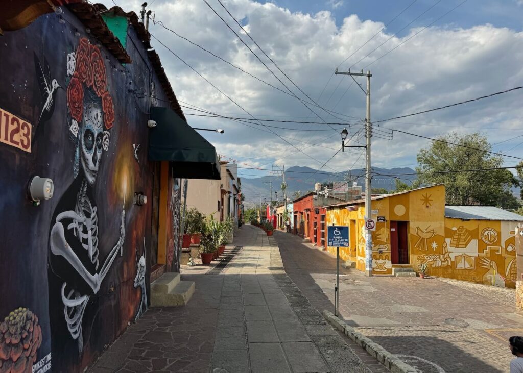 Colourful street in Xochimilco, Oaxaca City
