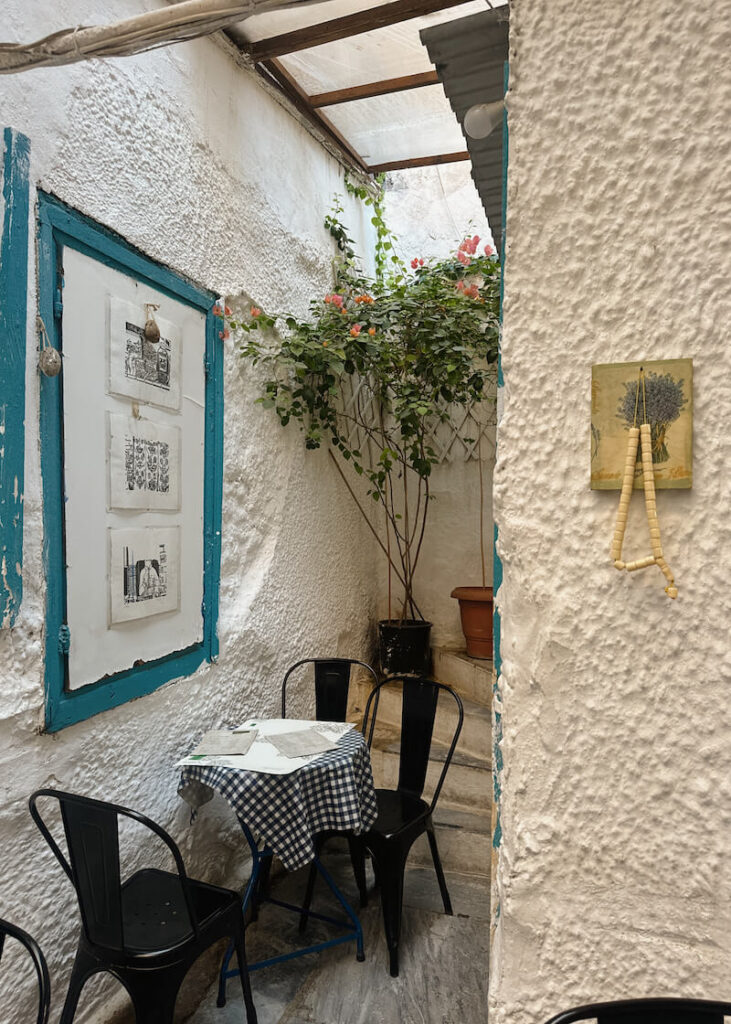 athens restaurant white walls plants outdoor avli