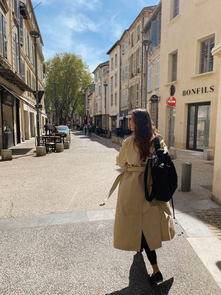 woman walking down street in Avignon
