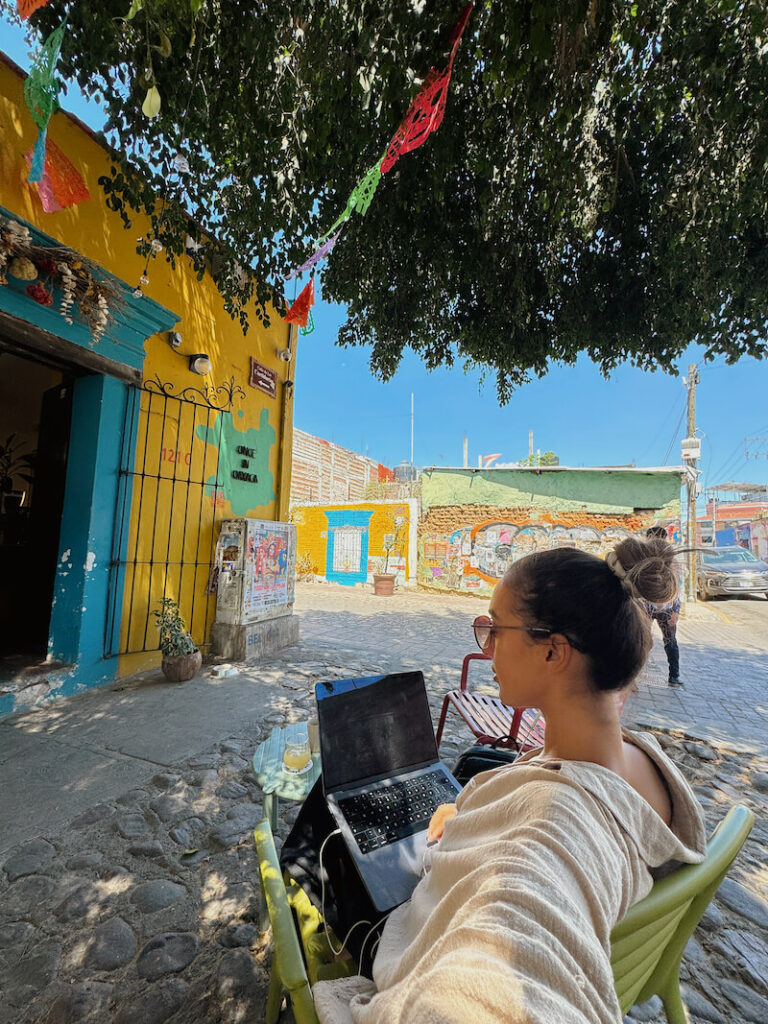 digital nomad working from cafe in Oaxaca City