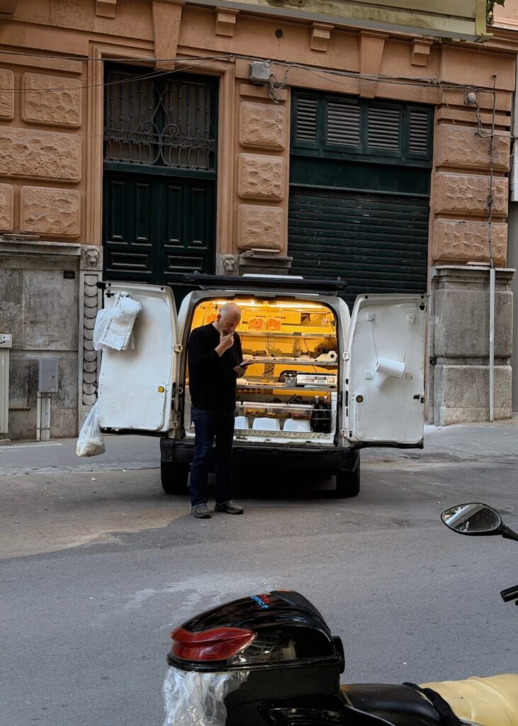 palermo italy man selling street food from van